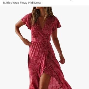 Elegant Red Ruffles Wrap Dress